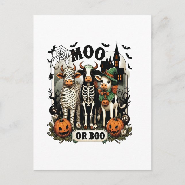 Moo eller Boo Halloween ko Vykort (Framsida)