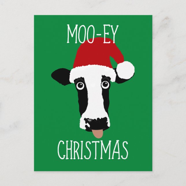 Moo-ey jul Cow Funny Jultomten Vykort (Framsida)