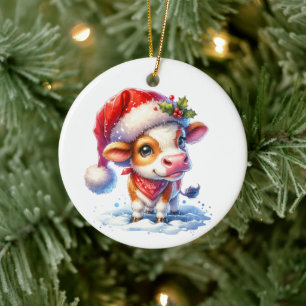 Moo-ey-jul Kon i Santa Hat Julgransprydnad Keramik