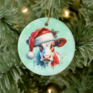 Moo-ey-jul Kon i Santa Hat Julgransprydnad Keramik