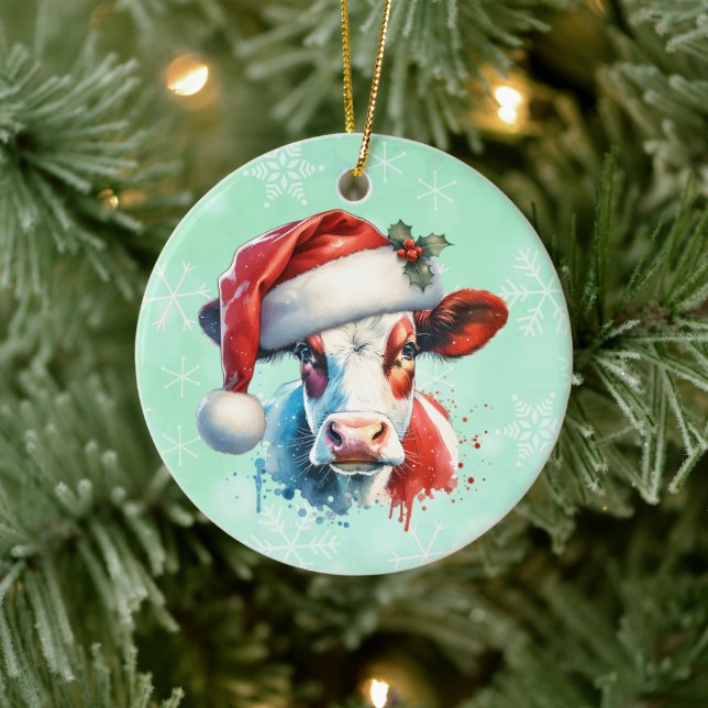 Moo-ey-jul | Kon i Santa Hat Julgransprydnad Keramik (Träd)