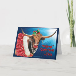 "MOO-ey"-jul, Longhorn Cow Helgkort