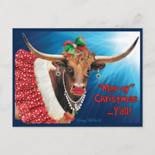 "MOO-ey"-jul, Longhorn Cow Vykort