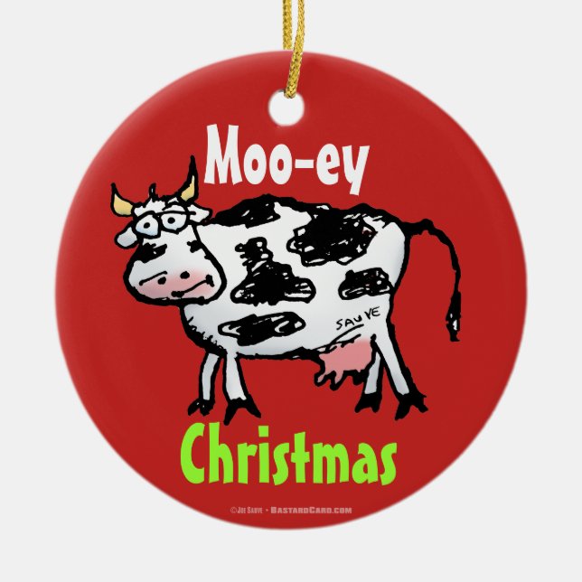 Moo-ey-jultomten Cow-Tecknaden Julgransprydnad Keramik (Framsidan)