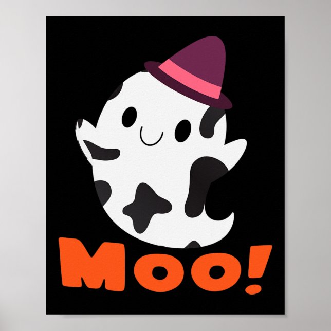 Moo! Funny Cow Ghost Halloween Women Girls Boys Poster (Framsidan)