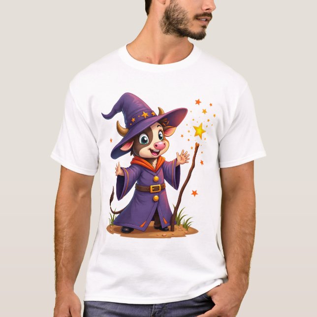Moo-Gician the Cow Sorcerer T Shirt (Framsida)
