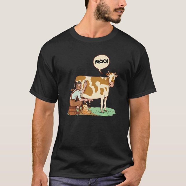 Moo Graphic Agriculture Agriculteur Farmer Tractor T Shirt (Framsida)