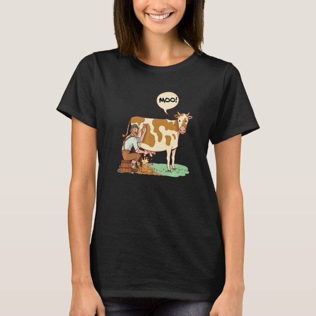 Moo Graphic Agriculture Agriculteur Farmer Tractor T Shirt (Framsida)