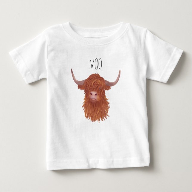 Moo Highland Cow T Shirt (Framsida)