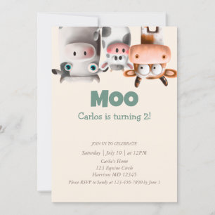 Moo I är två Cute Cow på andra födelsedagen Inbjudningar