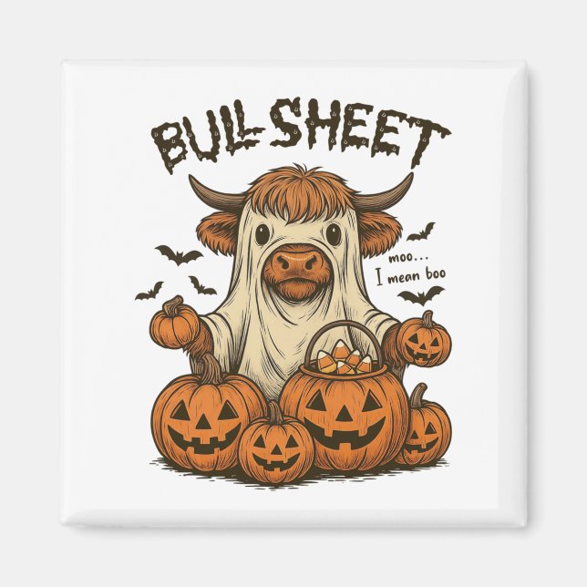 Moo. I Elak Boo Bullsheet Highland Cow Ghost Hal Magnet (Framsidan)