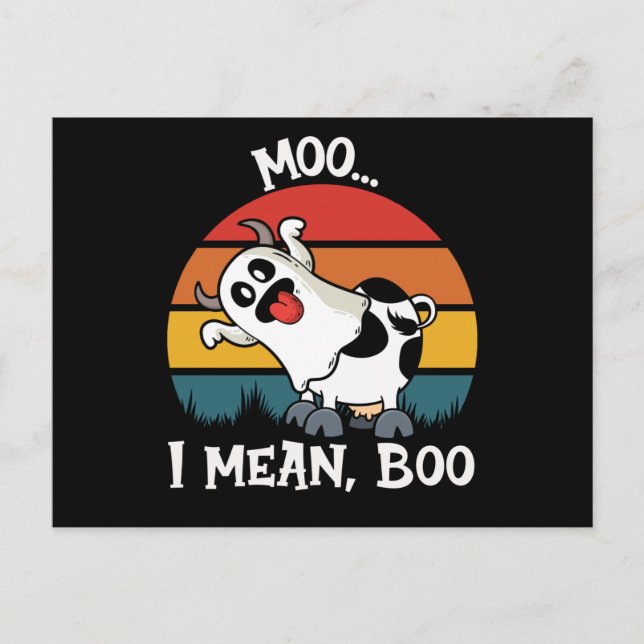 Moo I Elak Boo Funny Ghost Cow halloween Vykort (Framsida)
