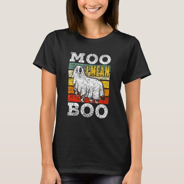 Moo I Elak Boo Ghost Cows Cow Halloween T Shirt (Framsida)