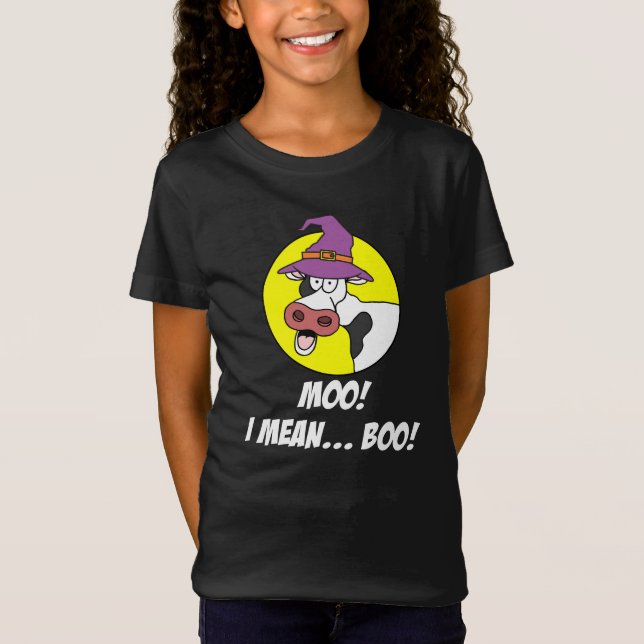 Moo I Elak Boo Halloween Cow Witch T Shirt (Framsida)