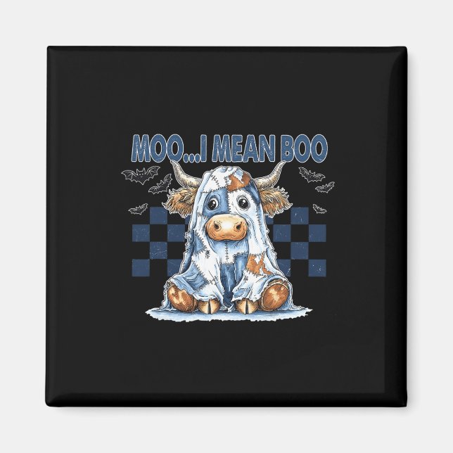 Moo I Elak Boo Spooky Cow Halloween Patchwork Spoo Magnet (Framsidan)