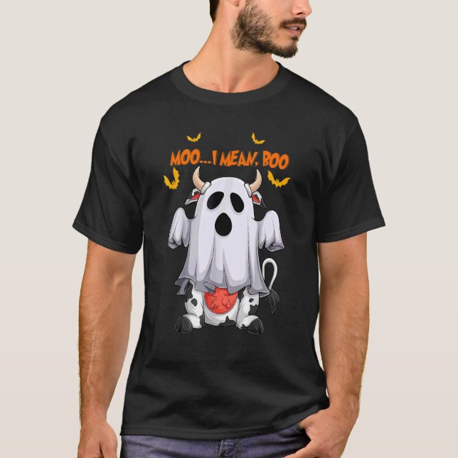 Moo I Elak Booo Cute Cow Ghost Halloween Cow T Shirt (Framsida)