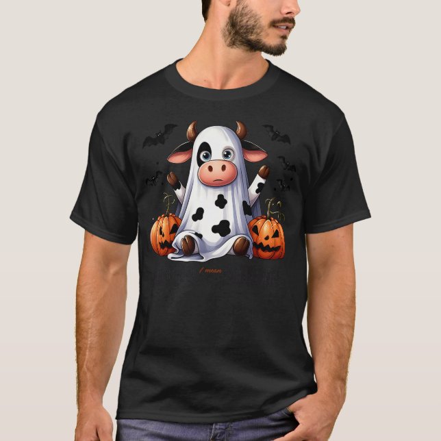 Moo I Mean Boo Funny Cow Lover Halloween Ghost T Shirt (Framsida)