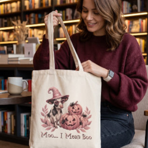 Moo I Mean Boo Söt Häxa Ko & Rosa Pumpa Tygkasse