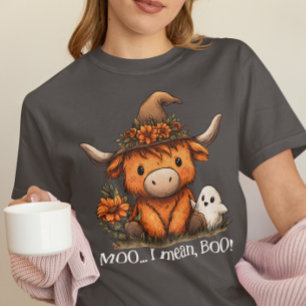 Moo jag menar Boo Highland Ko Halloween Spöke T Shirt