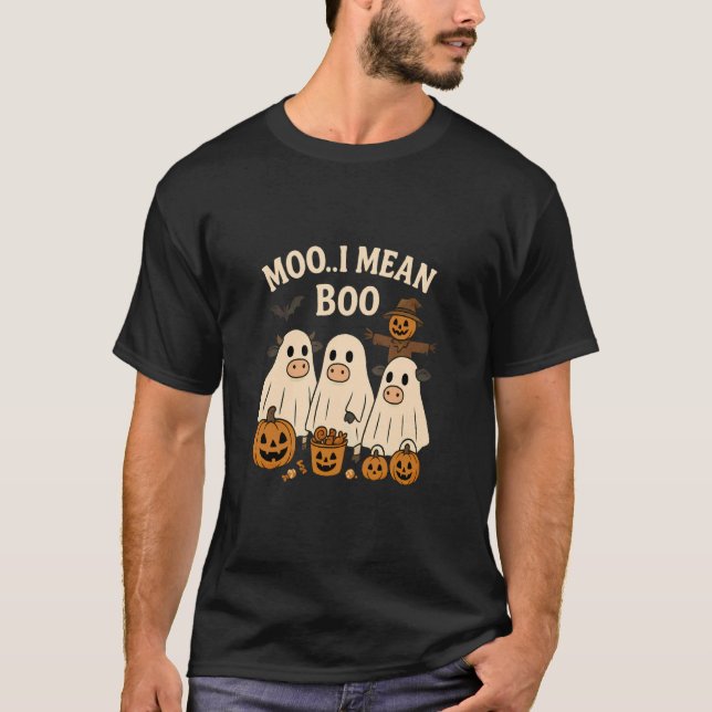 Moo jag menar Boo Rollig ko Halloween-design T Shirt (Framsida)