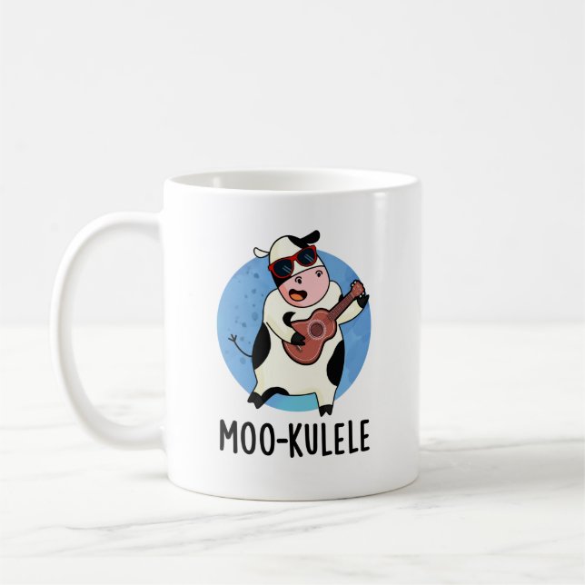Moo-kulele Funny Ukulele Cow Pun Kaffemugg (Vänster)