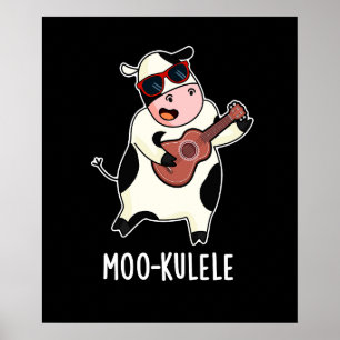 Moo-kulele Funny Ukulele Cow Pun Mörk BG Poster
