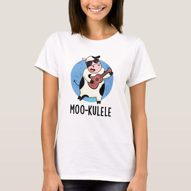 Moo-kulele Funny Ukulele Cow Pun T Shirt (Framsida)