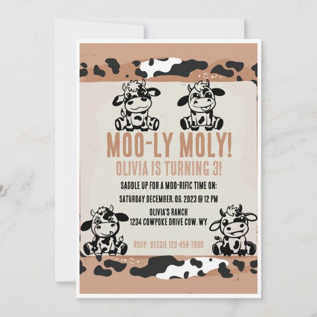 Moo-ly Moly Rollig mjölkko Kalv Inbjudningar (Framsida)