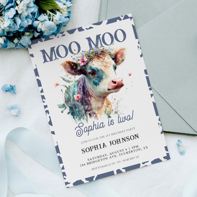Moo Moo Cow Skriv ut Farm Girl 2:a födelsedagen Inbjudningar (Skapare uppladdad)
