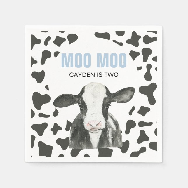 MOO MOO Jag är TVÅ Ko Tryck födelsedag Pappersservett (Framsidan)
