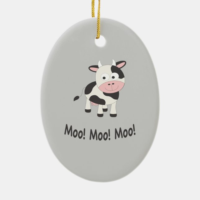 Moo Moo Moo Cute Tecknad Cow Julgransprydnad Keramik (Baksidan)