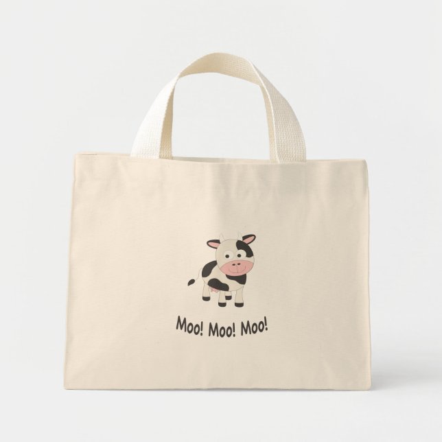 Moo Moo Moo Cute Tecknad Cow Mini Tygkasse (Framsidan)