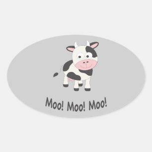 Moo Moo Moo Cute Tecknad Cow Ovalt Klistermärke