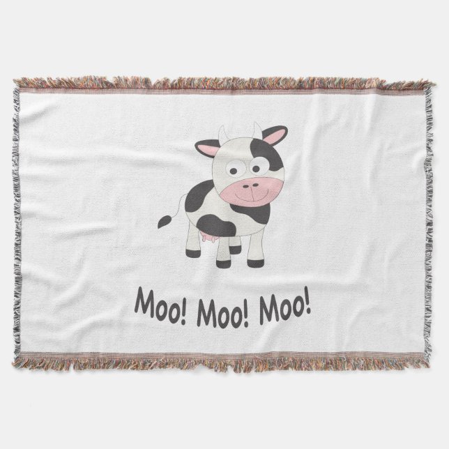 Moo Moo Moo Söt Tecknad Ko Filt (Framsidan)