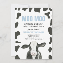 Moo Moo vi fyller TVÅ Randig Födelsedag Inbjudningar