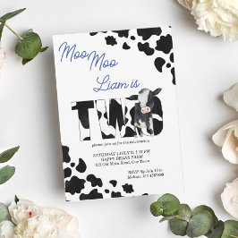 Moo moocosvart och blå söt ko-födelsedagsfest inbjudningar
