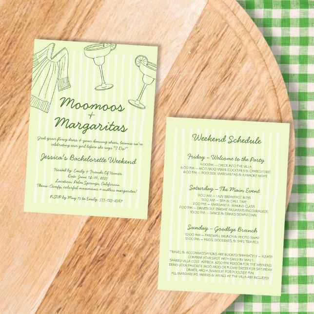 Moo Moos & Margaritas Grönt Bachelorette Helg Inbjudningar (Moo Moos & Margaritas Green Bachelorette Weekend Invitation)