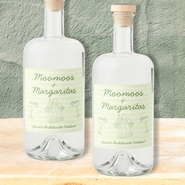 Moo Moos & Margaritas Handskriftlig Bachelorette Spritflaskor Etikett (Moo Moos & Margaritas Handwritten Bachelorette Liquor Bottle Label)