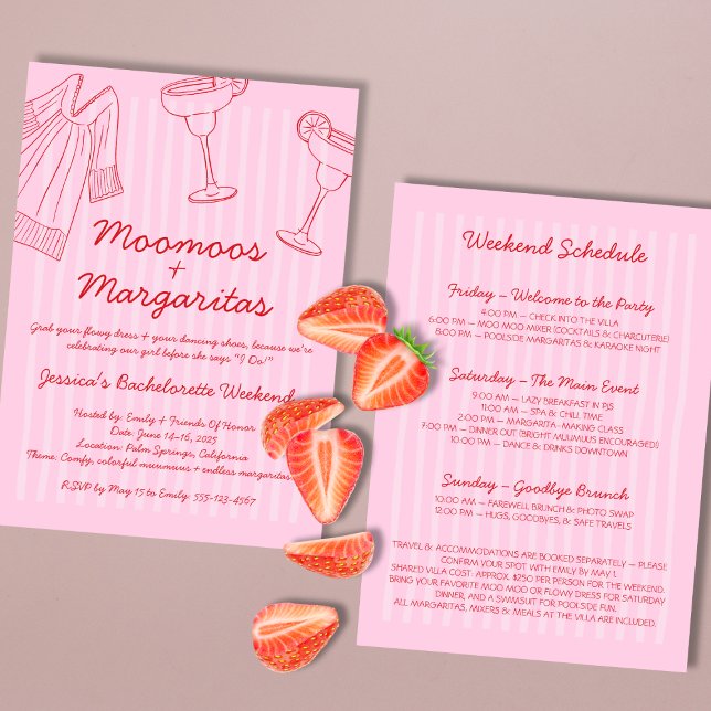 Moo Moos & Margaritas Rosa & Red Bachelorette Inbjudningar (Moo Moos & Margaritas Pink & Red Bachelorette Invitation)