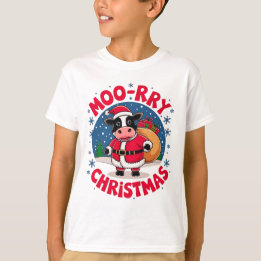 Moo-rry Christmas Funny Cow Santa Christmas T Shirt