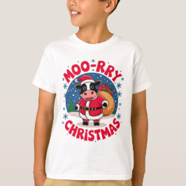 Moo-rry Christmas Funny Cow Santa Christmas T Shirt