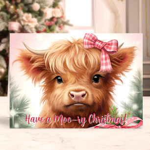 Moo-ry jul Highland Cow Helgkort