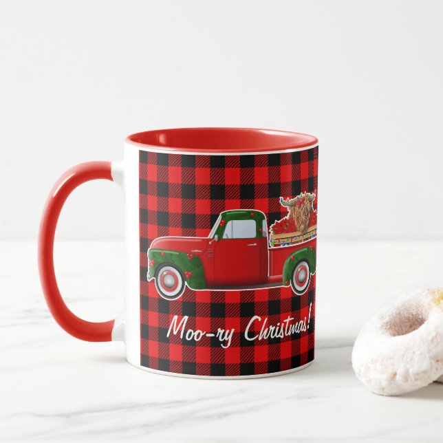 Moo-ry-jul Highland Cow in Little Red Lastbil Mugg (Med munk)