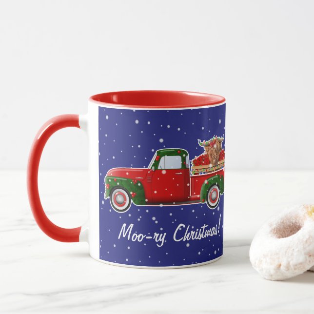Moo-ry-jul Highland Cow in Little Red Lastbil Mugg (Med munk)