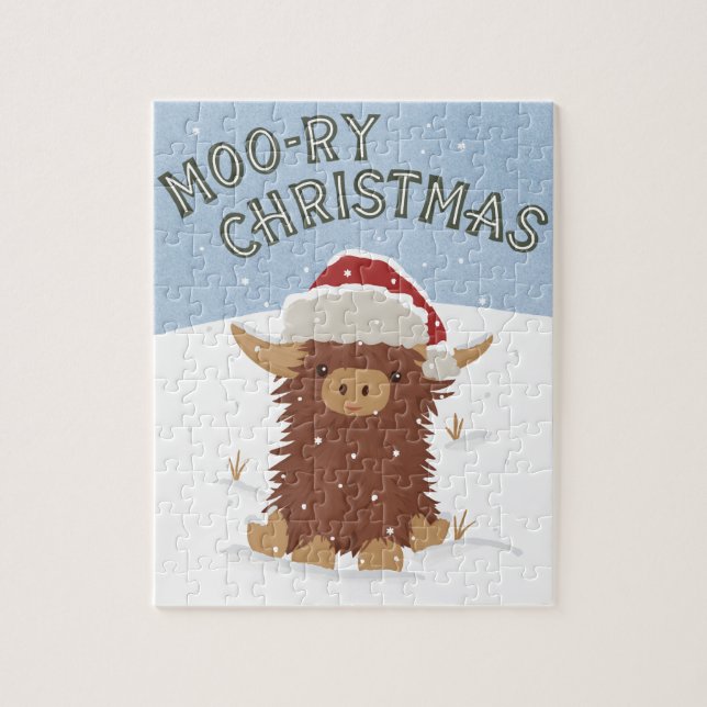 Moo-ry-julsöt shaggy Highland-ko Santa Pussel (Vertikal)