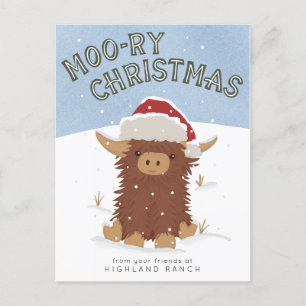 Moo-ry-julsöt shaggy Highland-ko Santa Vykort