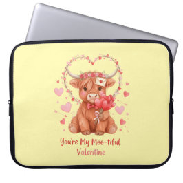 Moo-tiful Alla Hjärtans Dag Söt Akvarell Highland Laptop Fodral