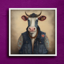 Moo-Tique Denim - Finny ko i en Poster kostym