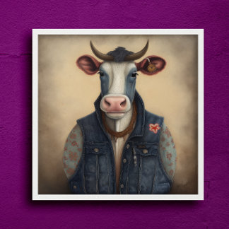 Moo-Tique Denim - Finny ko i en Poster kostym