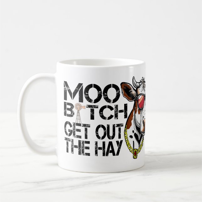 Moo ut ur hay Funny Cow med Glass Sweat Kaffemugg (Vänster)